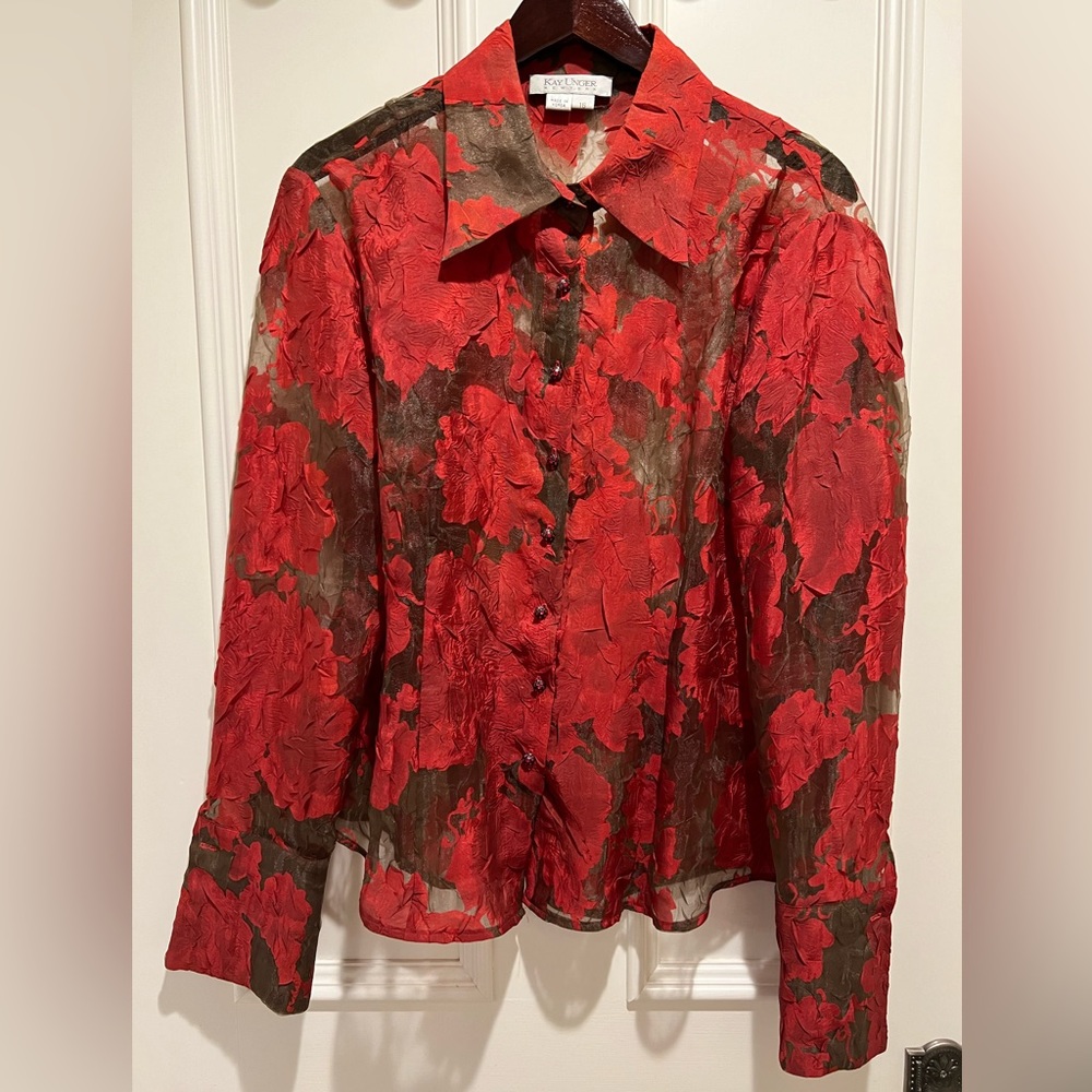 Kay Unger floral brocade blouse